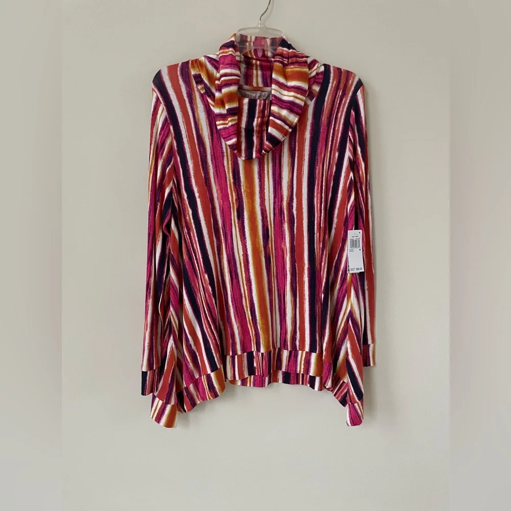 Willow Drive Printed Cowlneck Women Tunic Pink Stroke Combo. - Picture 2 of 4
